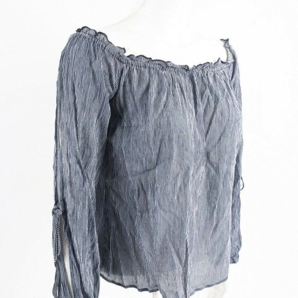 Guess Womens Blouse Shirt Top M Blue White Striped - Picture 5 of 6